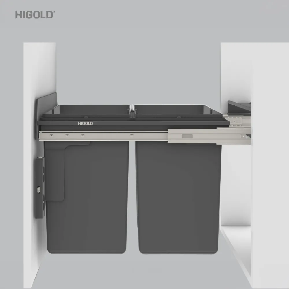 Thùng rác đôi âm tủ màu xám Higold - ảnh 3